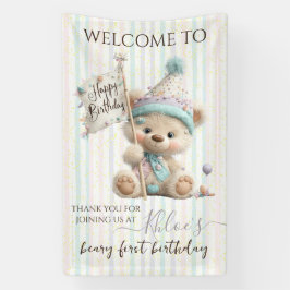 Pastel Teddy Bear Birthday Banner