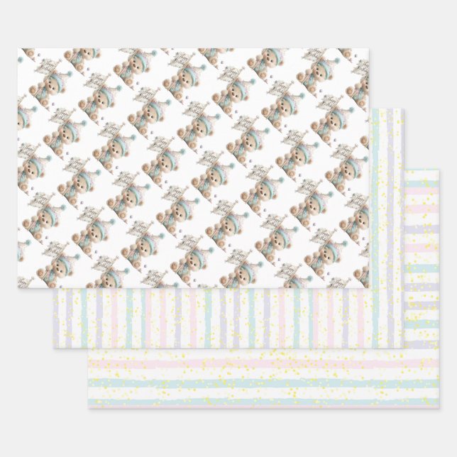 Pastel Teddy Bear Birthday  Geschenkpapier Set (Set)