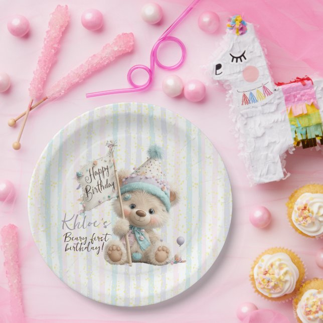 Pastel Teddy Bear Birthday  Pappteller (Party)