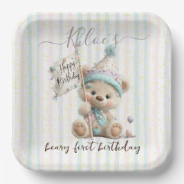 Pastel Teddy Bear Birthday Pappteller