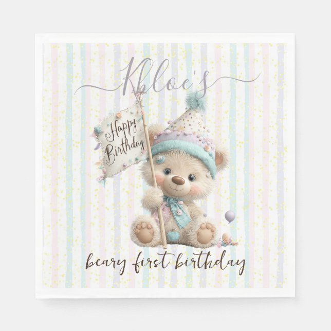 Pastel Teddy Bear Birthday  Serviette (Vorderseite)