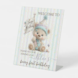 Pastel Teddy Bear Birthday Sockelschild