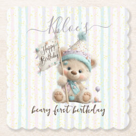 Pastel Teddy Bear Birthday Untersetzer