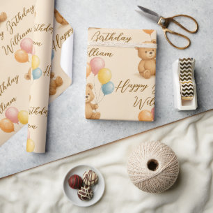 Pastel Teddy Bear Geburtstagswrapping Paper   Text Geschenkpapier
