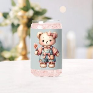 Pastel Teddy Bear Holding Blume Tragen Overalls Dosenglas