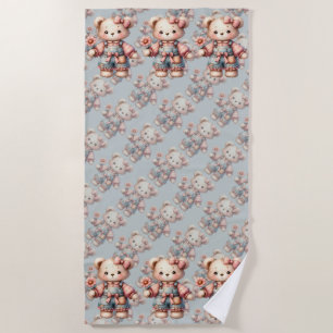 Pastel Teddy Bear Holding Blume Tragen Overalls Strandtuch