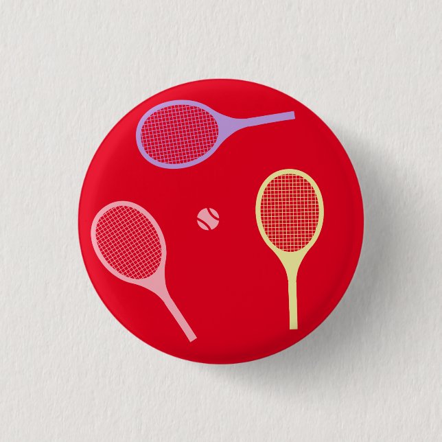 Pastel Tennis Rackets mit Tennisball auf Rot Button (Vorderseite)