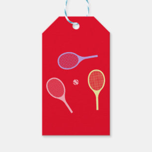 Pastel Tennis Rackets mit Tennisball auf Rot Geschenkanhänger