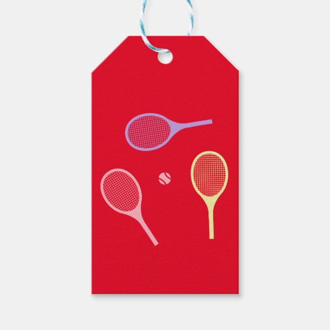 Pastel Tennis Rackets mit Tennisball auf Rot Geschenkanhänger (Vorderseite)