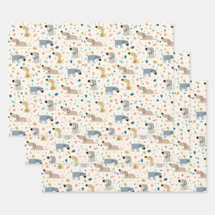 Pastel Terrazzo Funny Niedlich Dog Muster Geschenkpapier Set
