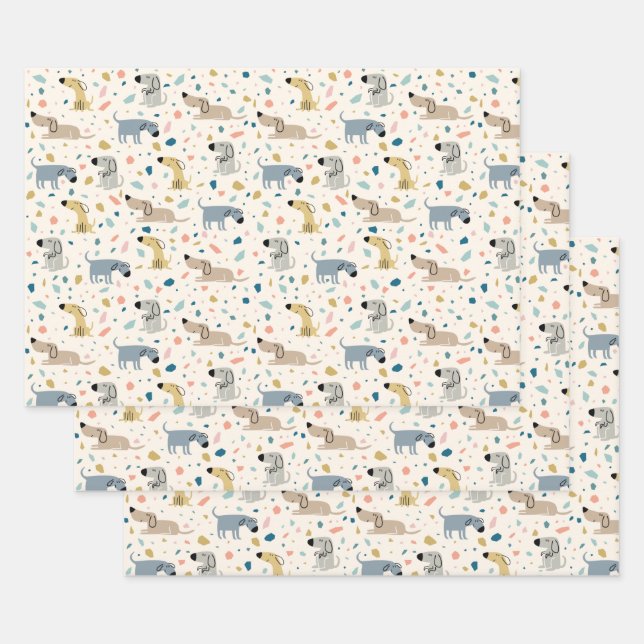Pastel Terrazzo Funny Niedlich Dog Muster Geschenkpapier Set (Set)