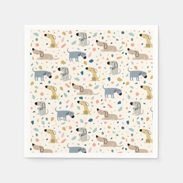 Pastel Terrazzo Funny Niedlich Dog Muster Papierpl Serviette (Vorderseite)