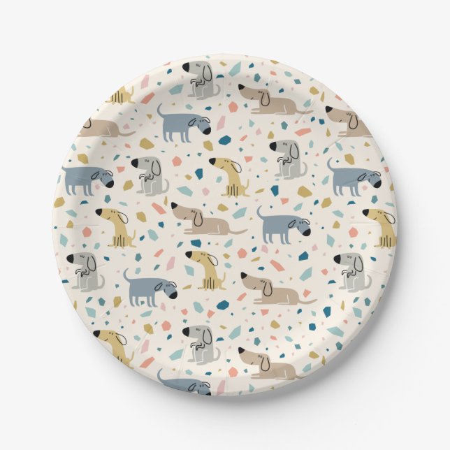 Pastel Terrazzo Funny Niedlich Dog Muster Pappteller (Vorderseite)