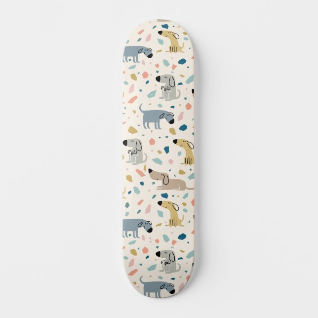 Pastel Terrazzo Funny Niedlich Dog Muster Skateboard (Vorderseite)