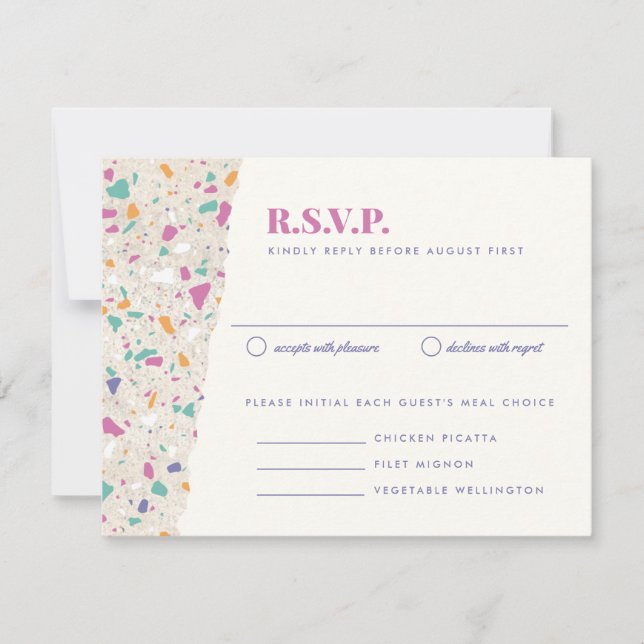 Pastel Terrazzo Slab Wedding RSVP Card (Vorderseite)