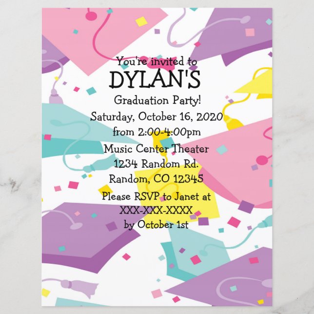 Pastel Thema Graduierung Party Flyer Einladungen (Vorderseite)