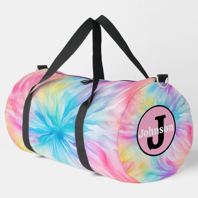 Pastel-Tie-Dye-Bloom-Monogramm-Personalisierungski Duffle Bag (Linke Ecke)