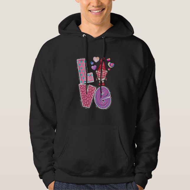 Pastel Tie dye Gnome Love Heart Valentines Day Hoodie (Vorderseite)
