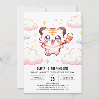 Pastel Tiger 1. Geburtstag Einladung