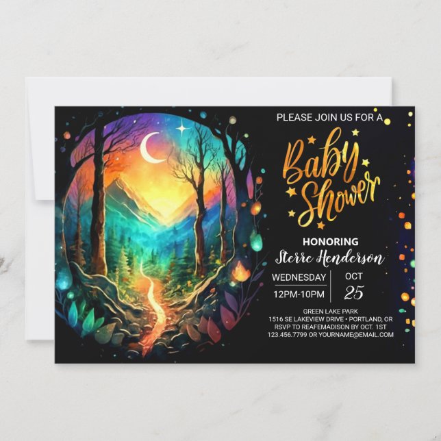 Pastel Timber Adventure erwartet Baby Shower Einladung (Vorderseite)