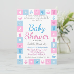 Pastel Tiny Icons Baby Shower-Einladung Einladung