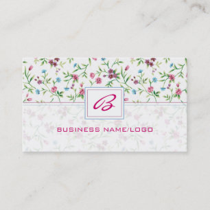 Pastel Tones Floral Monogramed Business Card Visitenkarte