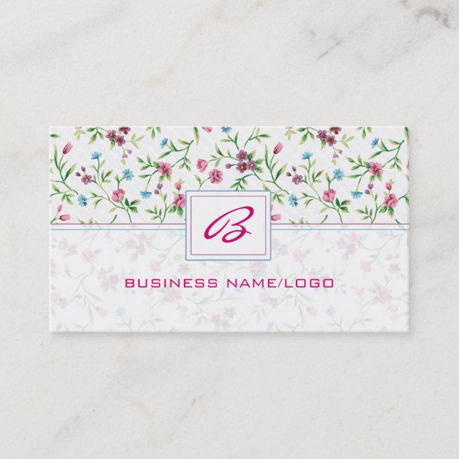 Pastel Tones Floral Monogramed Business Card Visitenkarte (Vorderseite)