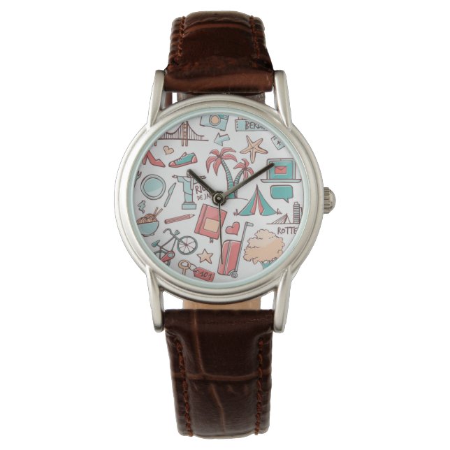 Pastel Tourist Muster Armbanduhr (Vorderseite)