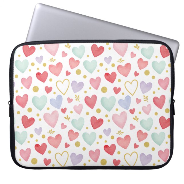 Pastel-Träume Wasserfarben-Herzen Laptopschutzhülle (Vorderseite)
