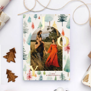 Pastel Trees Arch Foto Goldmedaille Weihnachtskart Folien Feiertagskarte