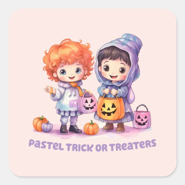 Pastel Trick oder Treaters Quadratischer Aufkleber (Vorderseite)
