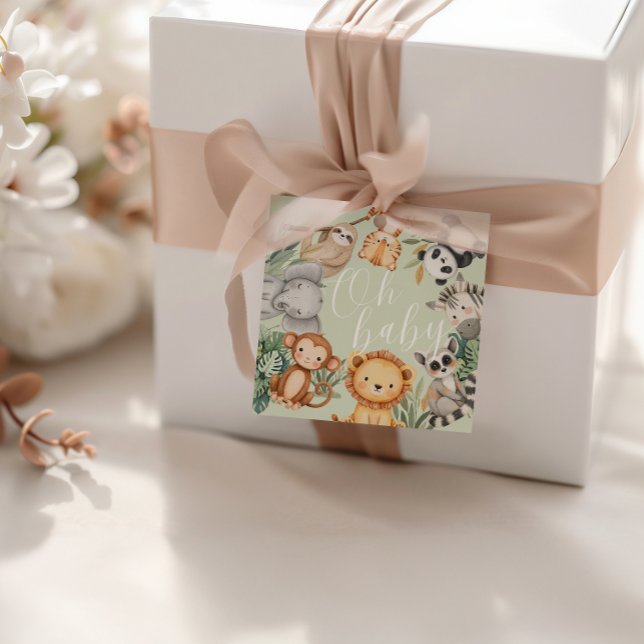 Pastel Tropical Baby Dusche Jungle Safari Tiere Geschenkanhänger (Von Creator hochgeladen)