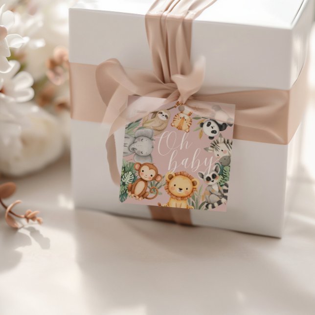 Pastel Tropical Baby Dusche Jungle Safari Tiere Geschenkanhänger (Von Creator hochgeladen)