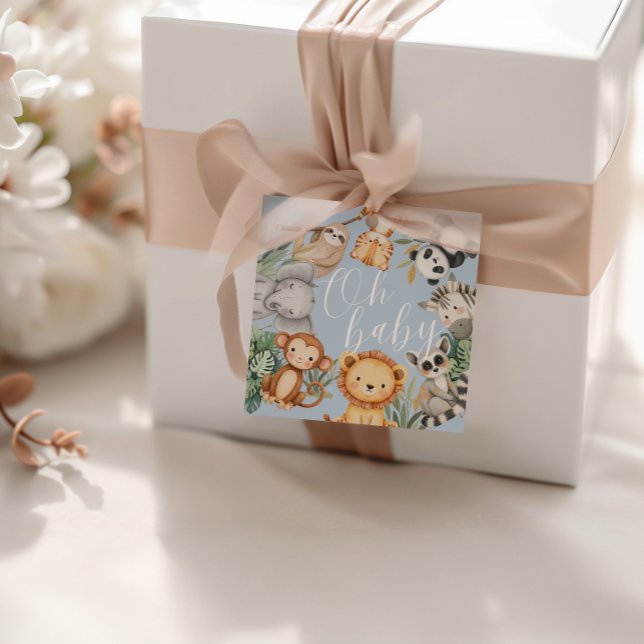 Pastel Tropical Baby Dusche Jungle Safari Tiere Geschenkanhänger (Von Creator hochgeladen)