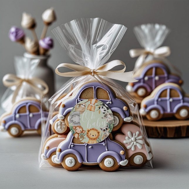 Pastel Tropical Baby Dusche Jungle Safari Tiere Runder Aufkleber (Von Creator hochgeladen)