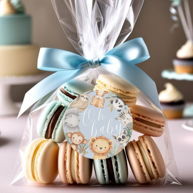 Pastel Tropical Baby Dusche Jungle Safari Tiere Runder Aufkleber (Von Creator hochgeladen)