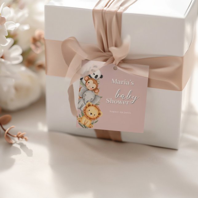 Pastel Tropical Baby Shower Jungle Safari Tiere Geschenkanhänger (Von Creator hochgeladen)