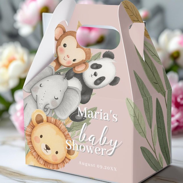 Pastel Tropical Baby Shower Jungle Safari Tiere Geschenkschachtel (Von Creator hochgeladen)