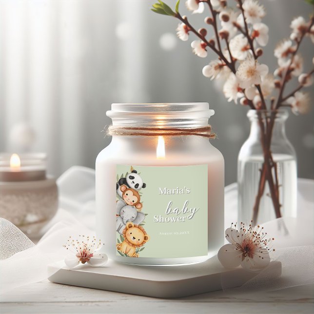 Pastel Tropical Baby Shower Jungle Safari Tiere Quadratischer Aufkleber (Von Creator hochgeladen)