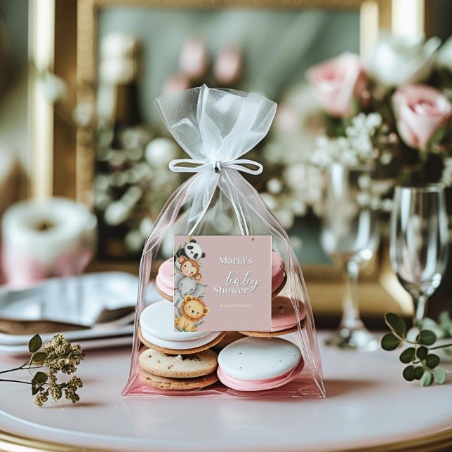 Pastel Tropical Baby Shower Jungle Safari Tiere Quadratischer Aufkleber (Von Creator hochgeladen)