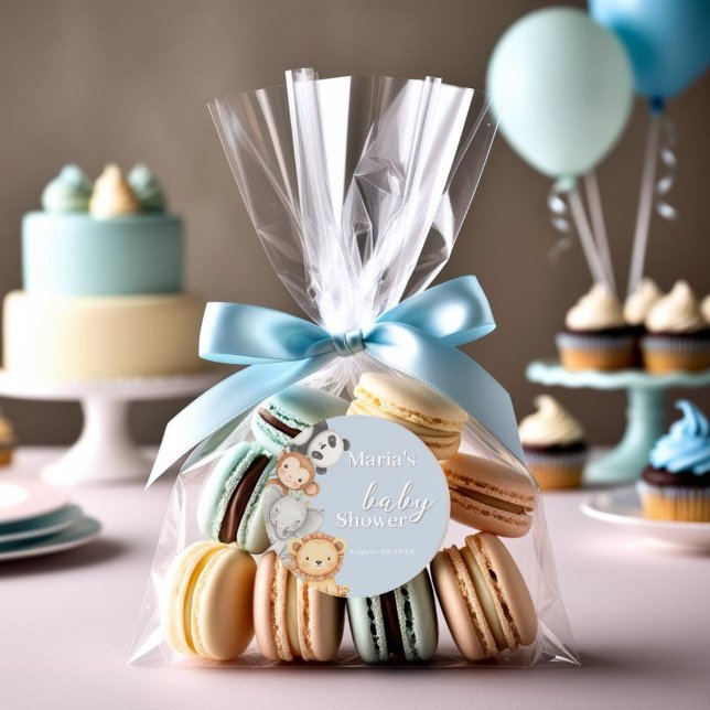 Pastel Tropical Baby Shower Jungle Safari Tiere Runder Aufkleber (Von Creator hochgeladen)