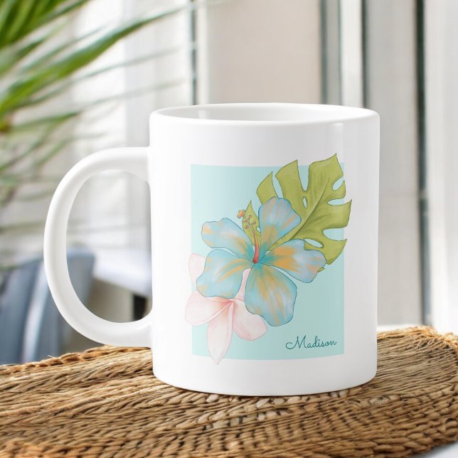 Pastel Tropical Floral Bouquet mit beliebigem Name Jumbo-Tasse (Von Creator hochgeladen)