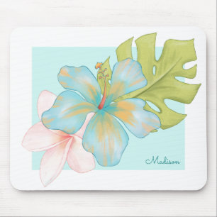 Pastel Tropical Floral Bouquet mit Ihrem Namen Mousepad