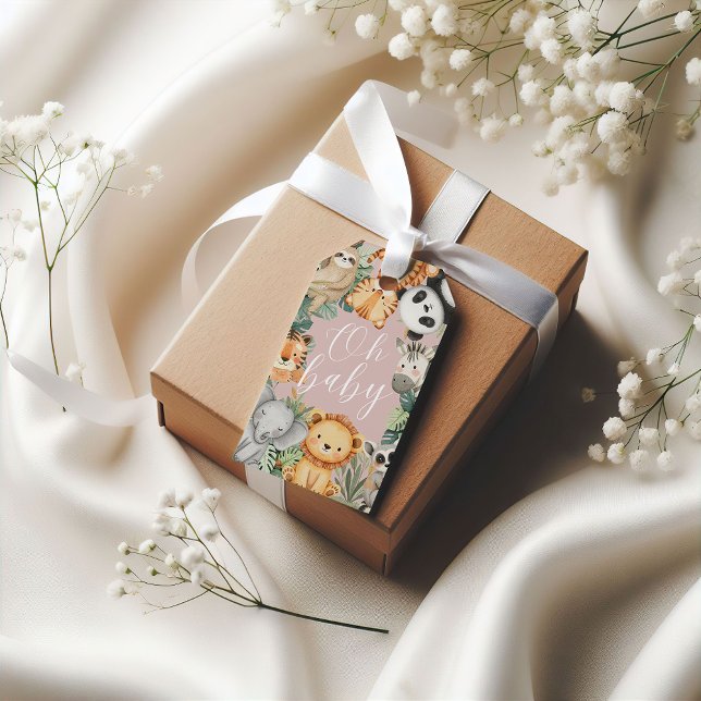 Pastel Tropical Jungle Safari BabyduscheTiere Geschenkanhänger (Von Creator hochgeladen)