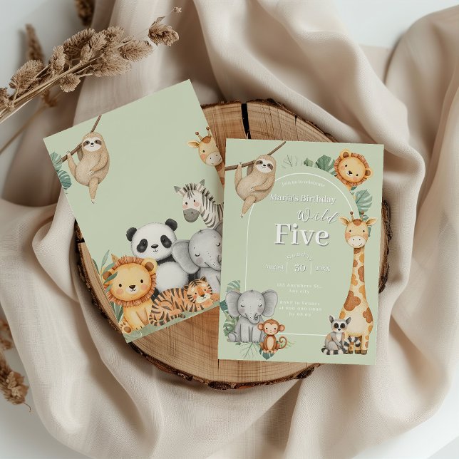 Pastel Tropical Jungle Safari Geburtstag von Tiere Einladung (Von Creator hochgeladen)
