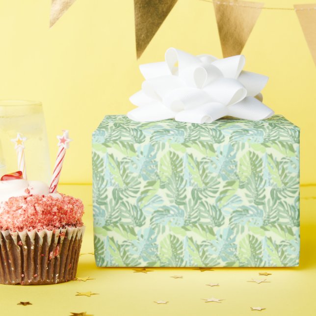Pastel Tropical Palm Blätter Geschenkpapier (Geburtstagsparty)