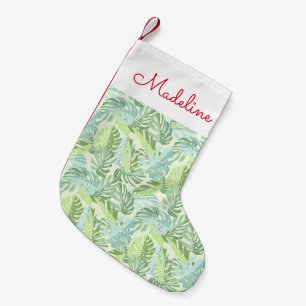 Pastel Tropical Palm Blätter  Name hinzufügen Kleiner Weihnachtsstrumpf
