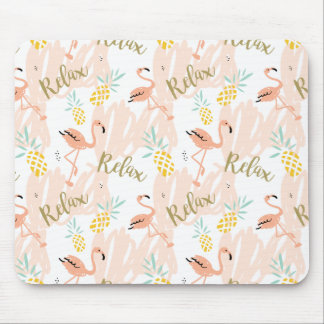 Pastel Tropical Pink Flamingo Muster Mousepad