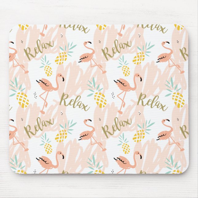 Pastel Tropical Pink Flamingo Muster Mousepad (Vorne)