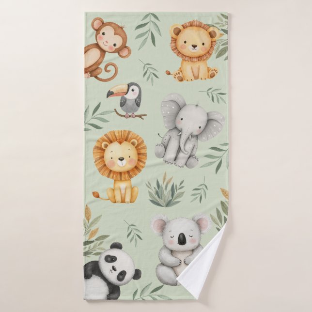 Pastel Tropical Wild Jungle Safari Tiere Badehandtuch (Badehandtuch)
